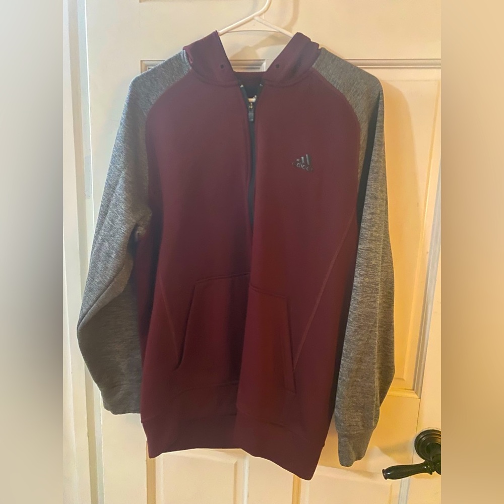Adidas Climawarm Full Zip Burgundy/Gray Hoodie